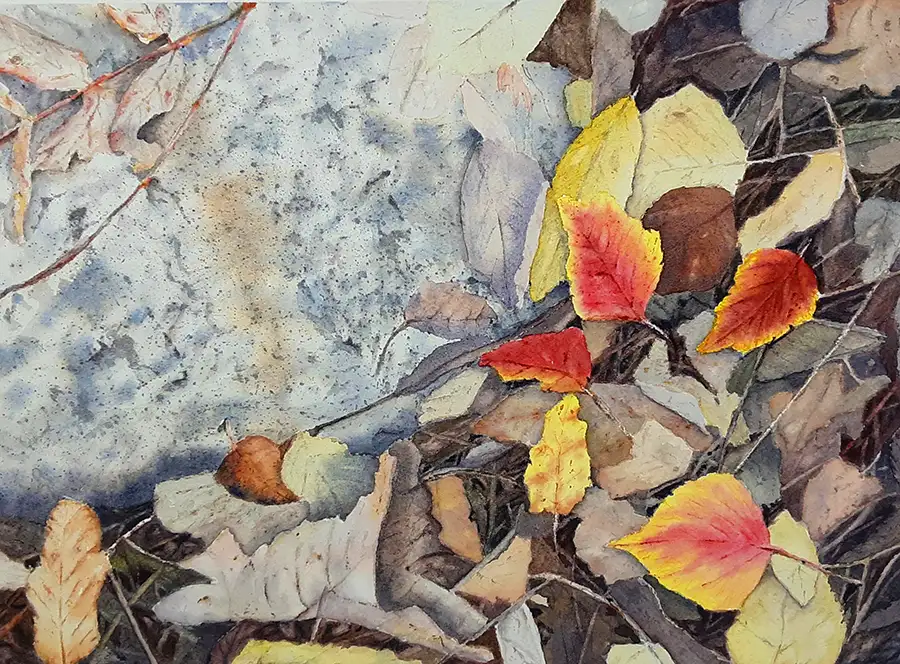 Watercolor painting of leaves