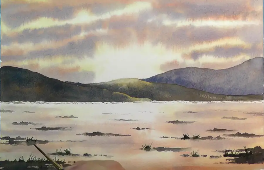 Watercolor painting of an estuary